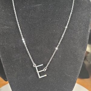 Silver Iridescent Initial 'E' Necklace Set